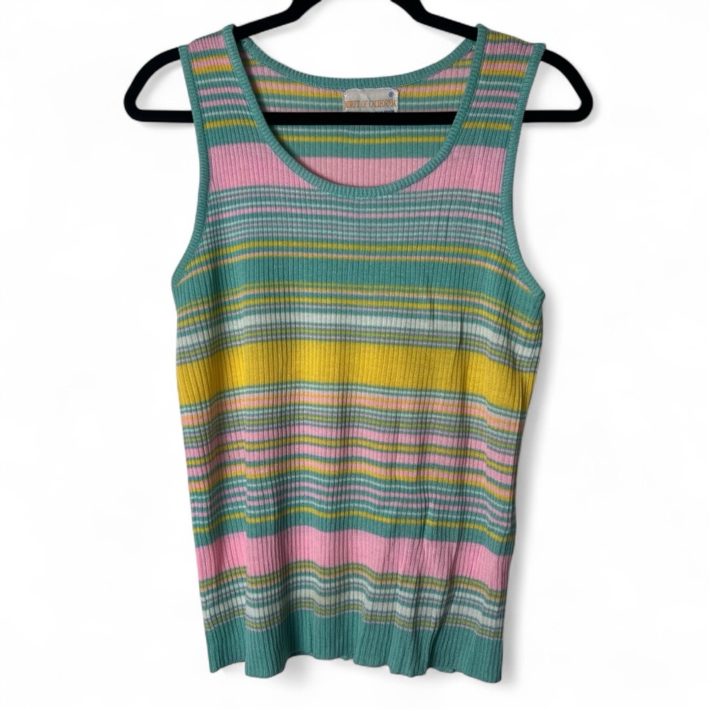 Koret of California - Women’s Vintage Striped Knit‎ Tank Top Pastel 70s 80s Sz 6